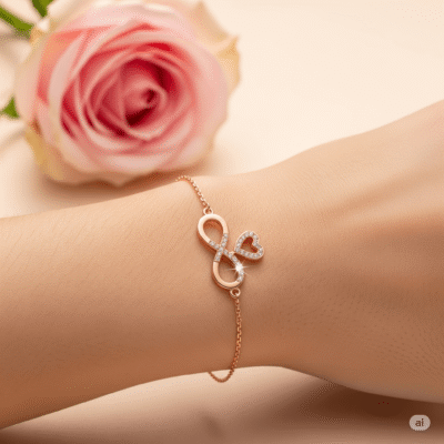 Brățară Infinity cu Inimă – 925 Argint Sterling, Cristale Strălucitoare