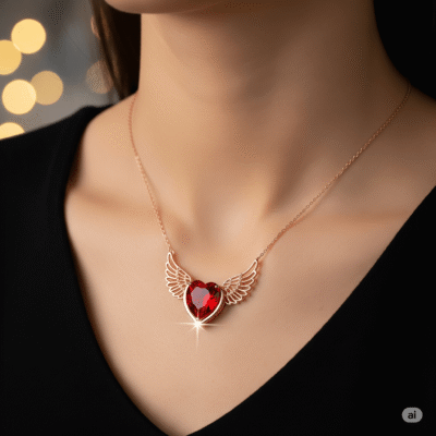 Colier Damă CDE cu Pandantiv Inimă și Cristal – Rosé Gold